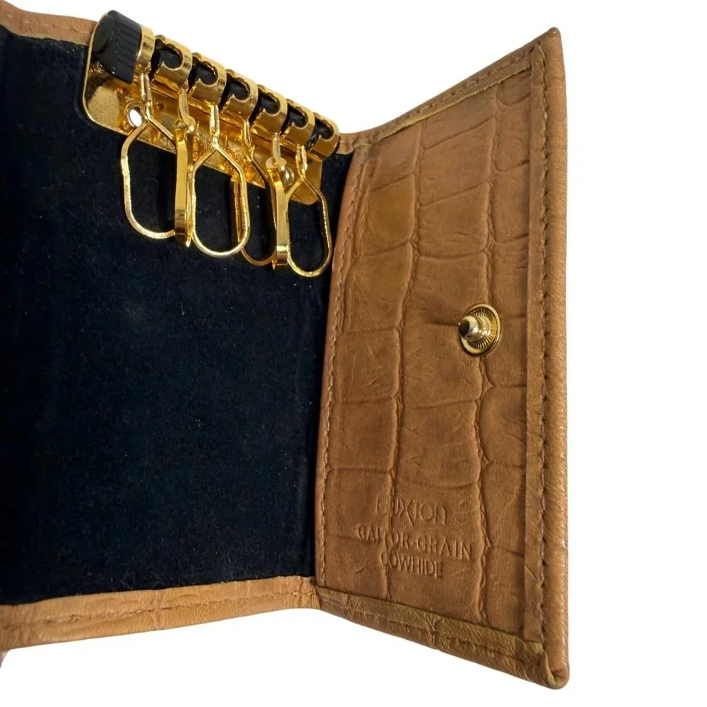 Vintage Buxton Key Tainer Croc Embossed Leather Trifold Key Holder Organizer